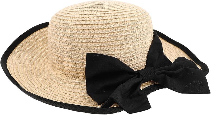 Foldable Wide Brim Straw Sun Hat UV Protection Beach Travel Summer Hat Beige - Image 1