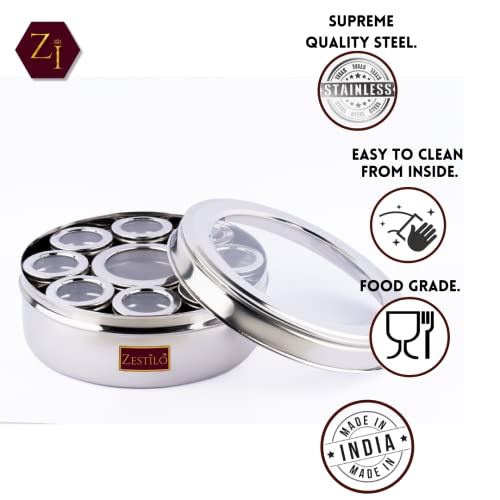 ZESTILO Masala box for kitchen,Spice box for kitchen,Masala dabba,9 Transparent lid container,Spice box,Steel masala box for kitchen steel box,Steel container with lid,Masala dhani,Masala 9 - Image 3