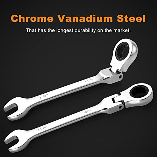 Qnkaa 8pcs Flexible Ratchet Wrenches Set SAE 5/16” to 3/4“ Inch Standard Spanners Gear Ring Ratcheting Combination Flexi Wrench Kit Flex Flexible Head - Image 3