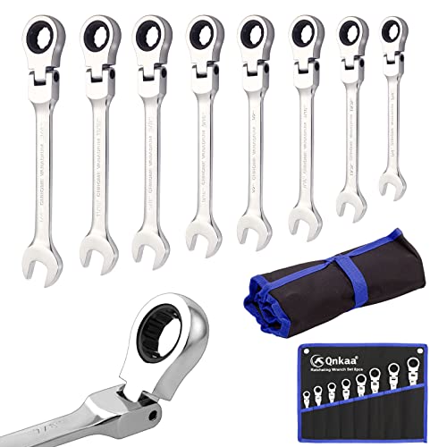 Qnkaa 8pcs Flexible Ratchet Wrenches Set SAE 5/16” to 3/4“ Inch Standard Spanners Gear Ring Ratcheting Combination Flexi Wrench Kit Flex Flexible Head - Image 1