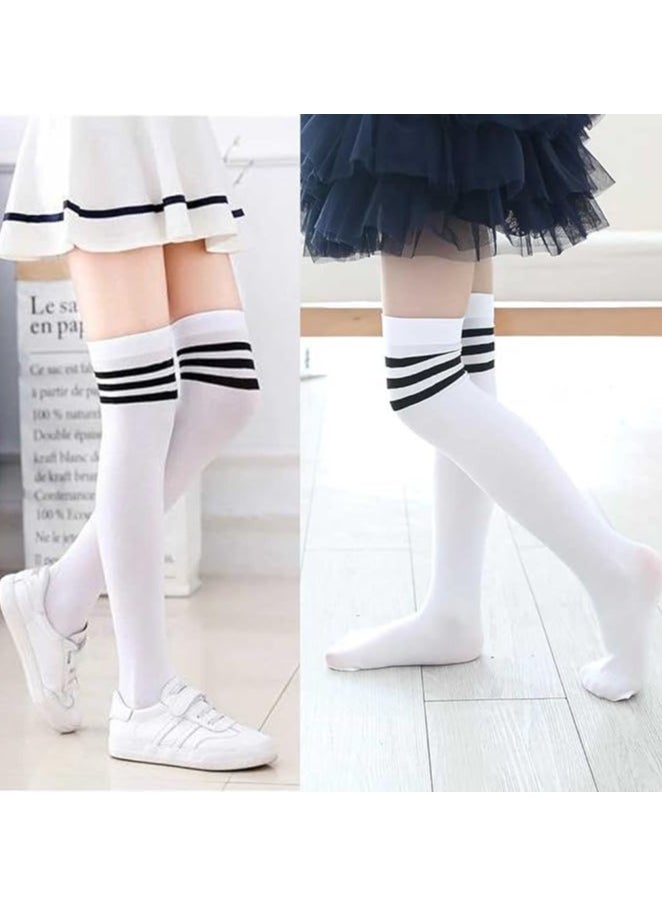Generic - 1 Pair Women Stripe Tube Dresses Over the Knee Thigh High Stockings Cosplay Socks, White - Image 1