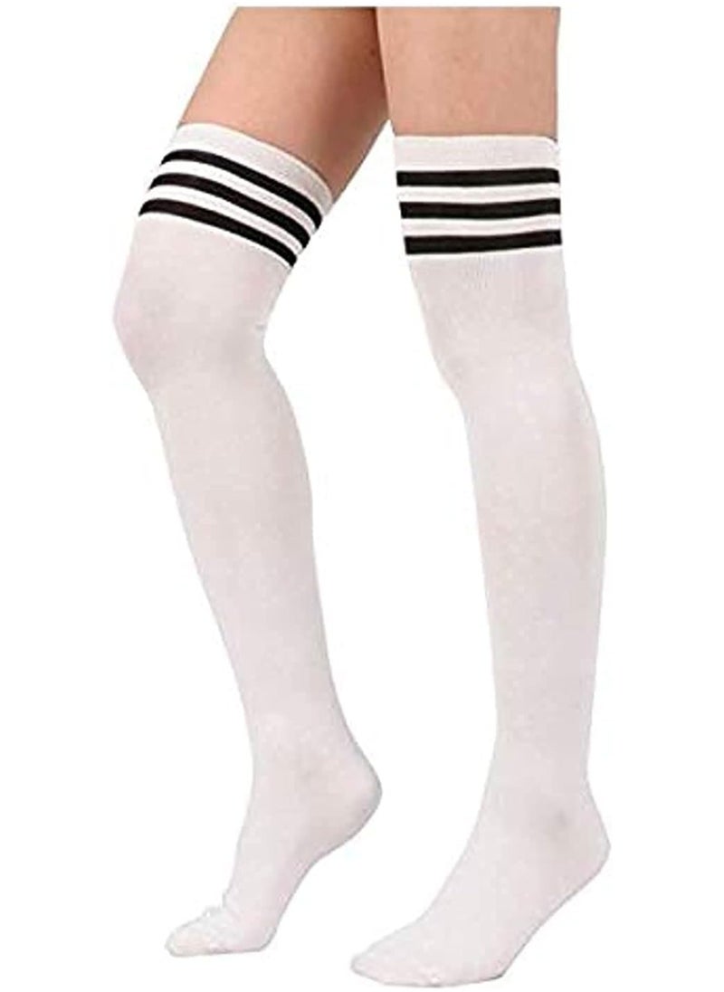 Generic - 1 Pair Women Stripe Tube Dresses Over the Knee Thigh High Stockings Cosplay Socks, White - Image 1