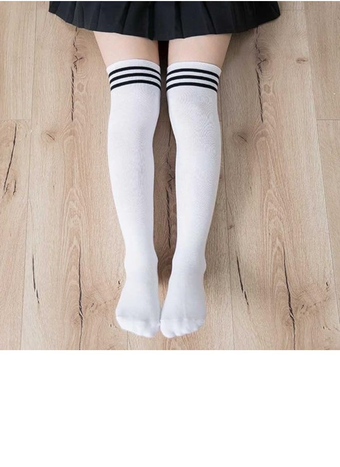 Generic - 1 Pair Women Stripe Tube Dresses Over the Knee Thigh High Stockings Cosplay Socks, White - Image 1