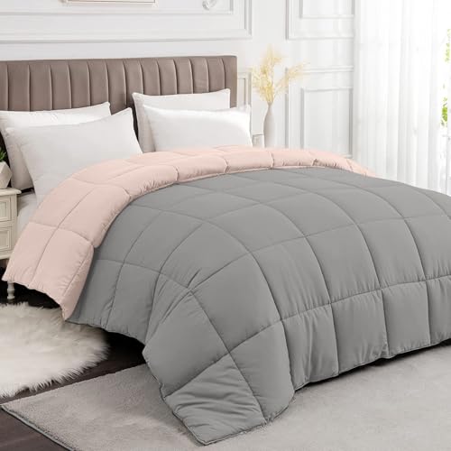 Razzai All-Season Comforter 220 GSM | Super Soft Fluffy & Lightweight Comforter Double Bed Comforter (92" x 106" Inches/233cm x 269cm) - King Size Comforter | Silver/Peach - Image 4