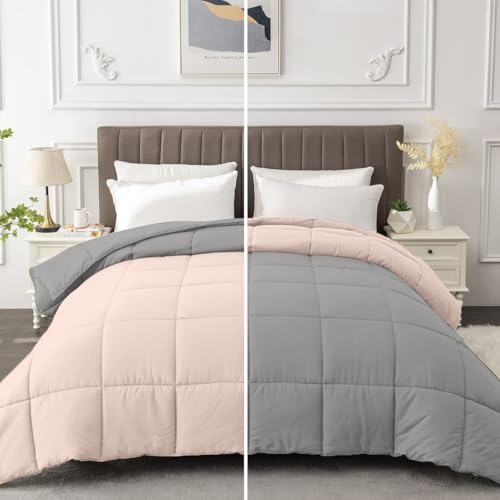 Razzai All-Season Comforter 220 GSM | Super Soft Fluffy & Lightweight Comforter Double Bed Comforter (92" x 106" Inches/233cm x 269cm) - King Size Comforter | Silver/Peach - Image 1
