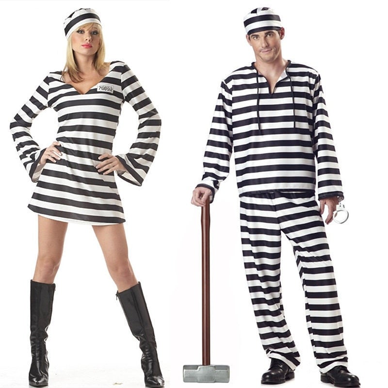 Y&D Couples Prisoner Outfits Funny Costume Couples' Costumes Unisex Movie Cosplay Cosplay Black Costume Carnival Masquerade Easy Carnival Costumes - Image 3