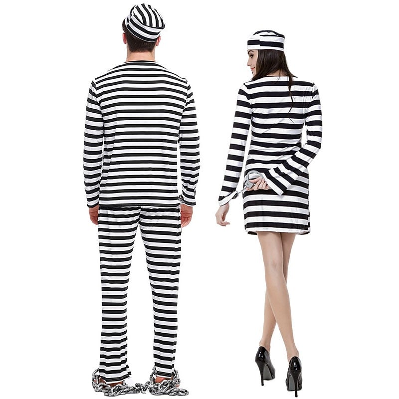 Y&D Couples Prisoner Outfits Funny Costume Couples' Costumes Unisex Movie Cosplay Cosplay Black Costume Carnival Masquerade Easy Carnival Costumes - Image 4