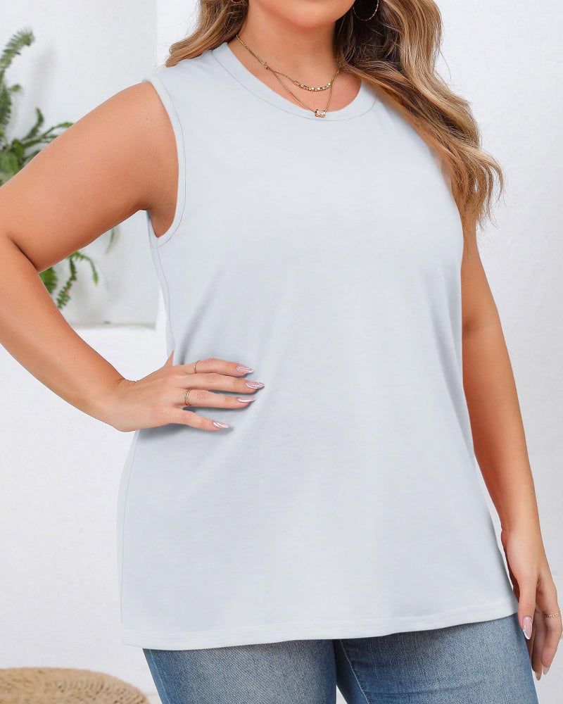 JOELLYUS Women Plus Size Tank Tops Summer Sleeveless Top Crew Neck Casual Blouse Oversized Shirts(White,3XL) - Image 3