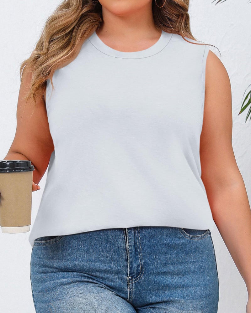 JOELLYUS Women Plus Size Tank Tops Summer Sleeveless Top Crew Neck Casual Blouse Oversized Shirts(White,3XL) - Image 5