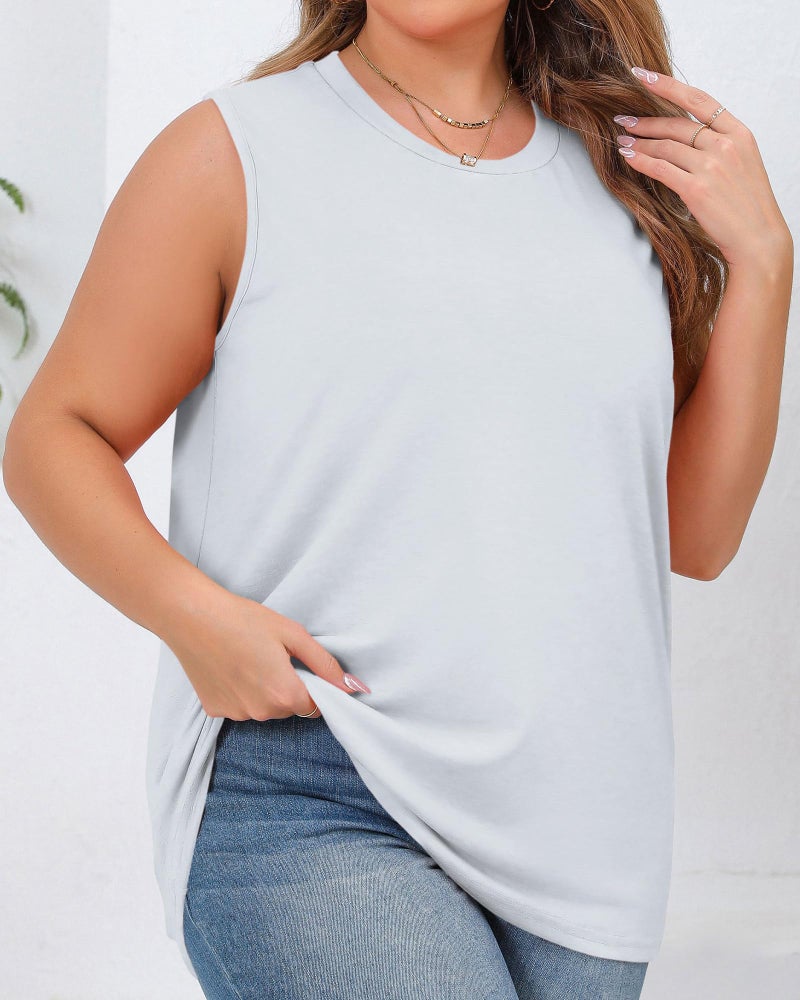 JOELLYUS Women Plus Size Tank Tops Summer Sleeveless Top Crew Neck Casual Blouse Oversized Shirts(White,3XL) - Image 4