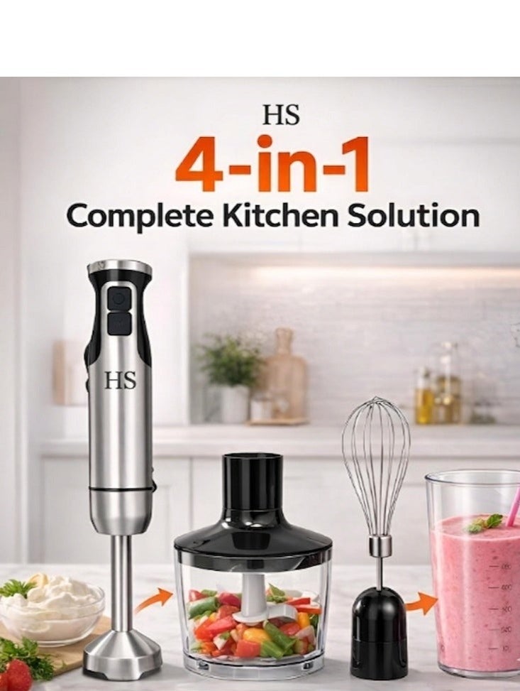 اتش اس 500W 4-in-1 Powerful Hand Blender Immersion Stick Mixer with Stainless Steel Titanium Coated Blade,2 Speed Control 860ml Chopper Bowl 600ml Beaker Whisk Electric Smoothie Soup Baby Food Maker - Image 4