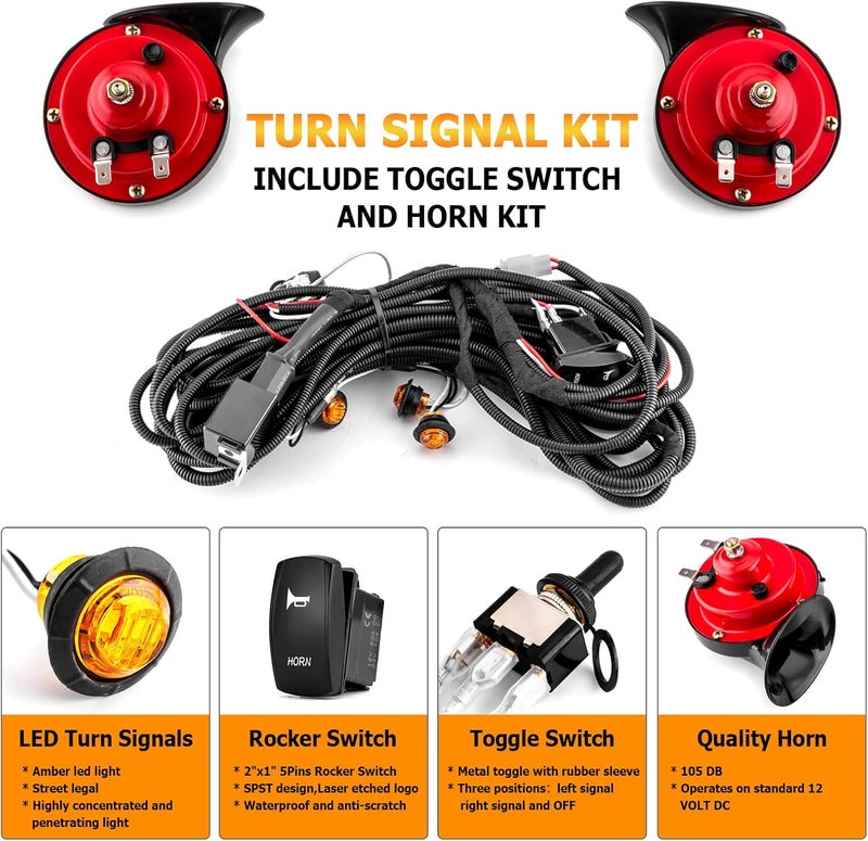 WeiSen UTV Horn and LED Turn Signal Kit with Toggle Switch & Wiring Harness - Waterproof Universal Street Legal - Image 5
