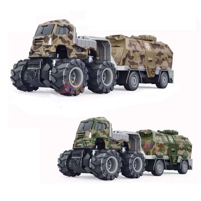 Parshya 1:43 4WD Diecast Alloy Military Model Toy with Friction Powered Miniature Car Vehicle for Kids, Boys and Girls (2 Color Trucks = Send Any 1 Truck) - Image 1