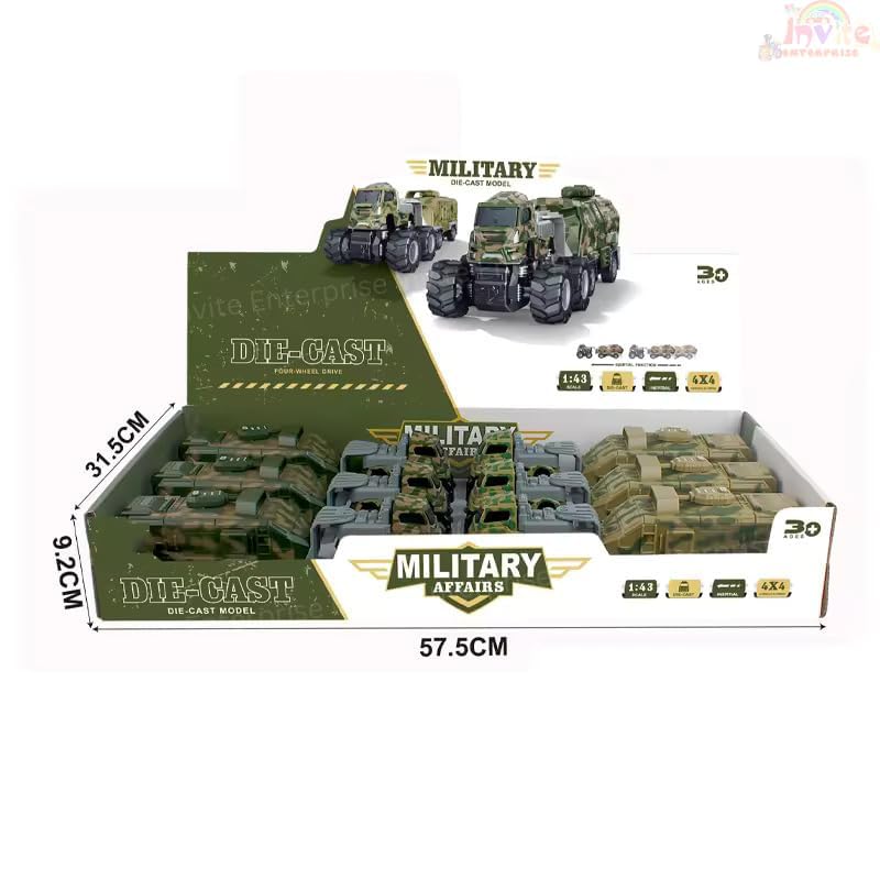 Parshya 1:43 4WD Diecast Alloy Military Model Toy with Friction Powered Miniature Car Vehicle for Kids, Boys and Girls (2 Color Trucks = Send Any 1 Truck) - Image 5