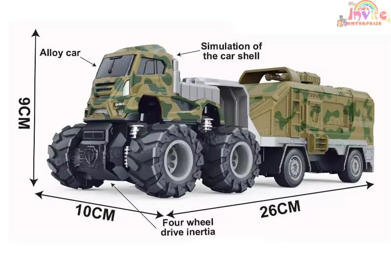 Parshya 1:43 4WD Diecast Alloy Military Model Toy with Friction Powered Miniature Car Vehicle for Kids, Boys and Girls (2 Color Trucks = Send Any 1 Truck) - Image 3