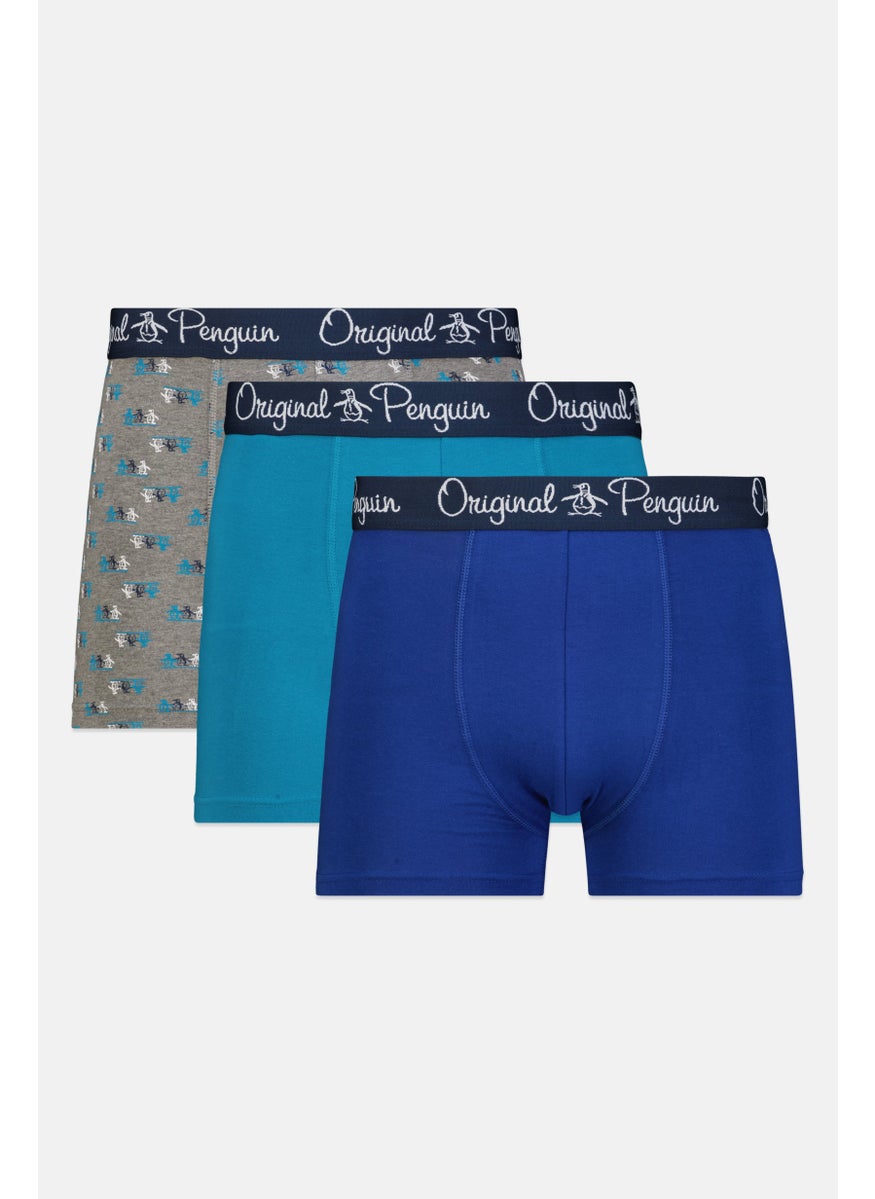 Original Penguin Men 3 Pieces Brand Logo Trunks, Teal/Grey/Navy  - Image 1