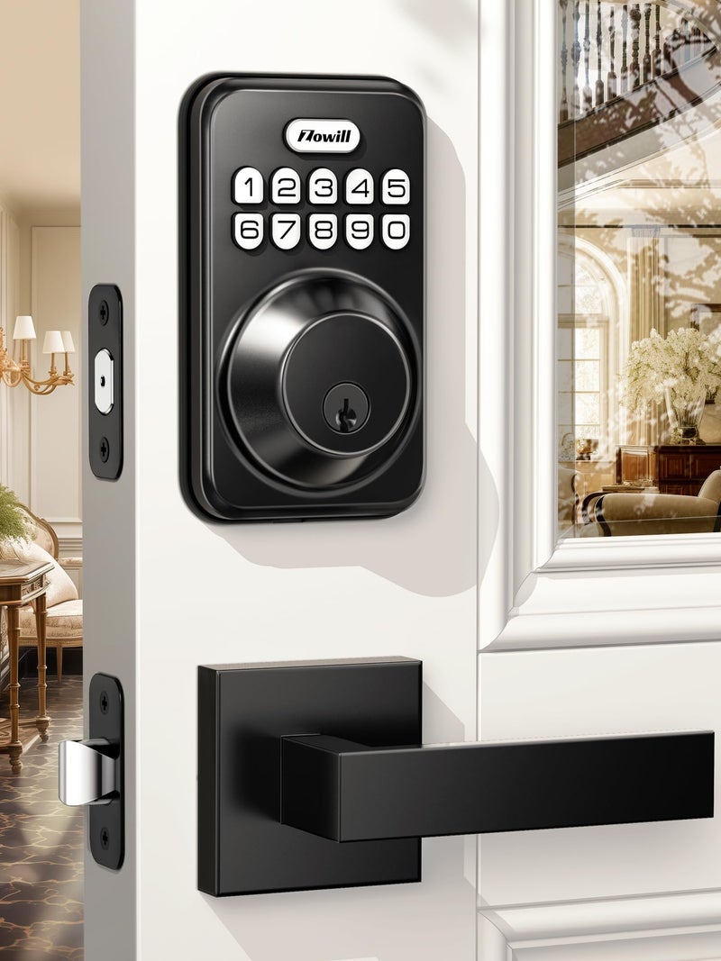 Zowill Keyless Entry Door Lock with 2 Lever Handles, Zowill Electronic Keypad Deadbolt, Auto-Locking, Anti-Peeping Password, Digital Code Door Lock, Front Door Handle Sets, Matte Black - Image 1