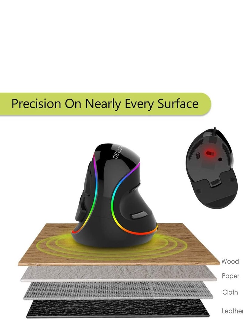 DELUX - M618PLUS RGB Ergonomic Vertical Mouse - 6 Buttons, 4000DPI,Removable Wrist Rest for Carpal Tunnel - Image 1