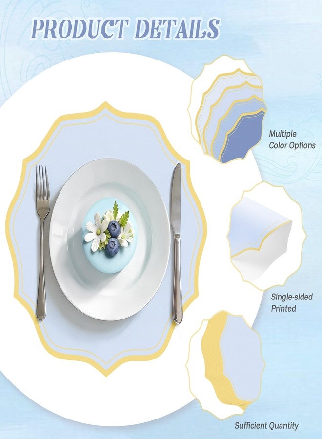 Aartner 100 Pcs Round Dusty Blue Paper Placemats 13.5 Inch Scalloped Disposable Paper Place Mats Decorative Flower Shape Doilies Table Mats for Wedding Baby Shower Banquet Party Holiday Table Decor - Image 3
