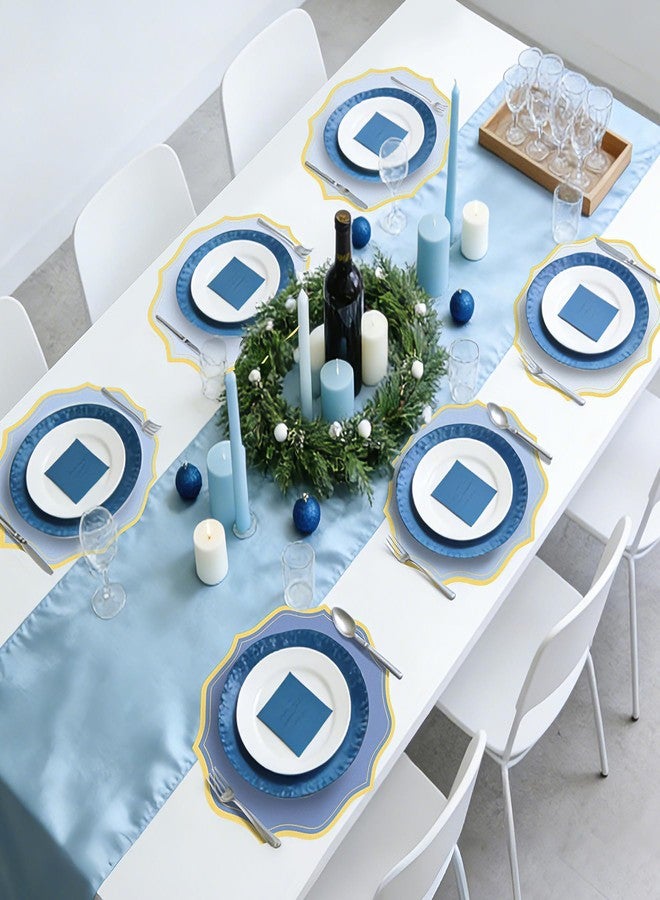 Aartner 100 Pcs Round Dusty Blue Paper Placemats 13.5 Inch Scalloped Disposable Paper Place Mats Decorative Flower Shape Doilies Table Mats for Wedding Baby Shower Banquet Party Holiday Table Decor - Image 5