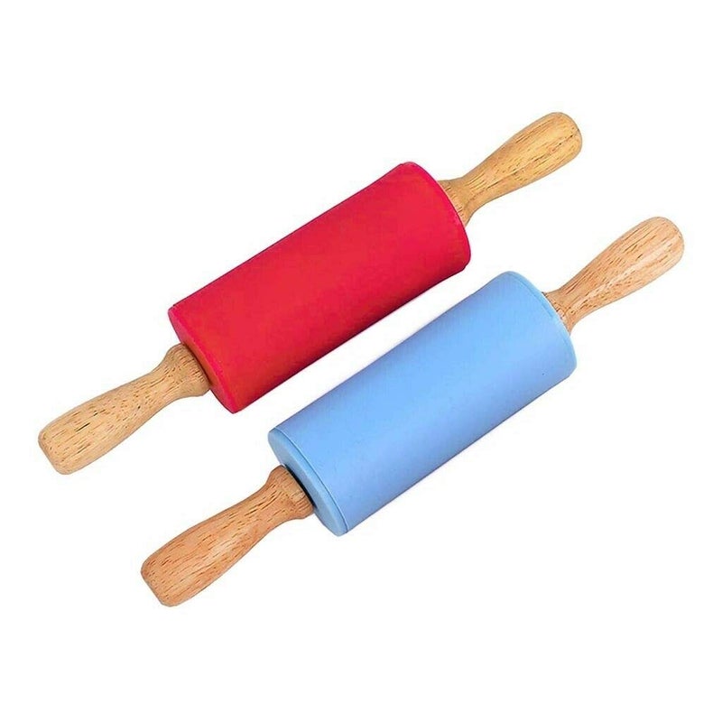 Small Wooden Handle Rolling Pin for Kids  NonStick Silicone Rodillo for Reposteria  Masa