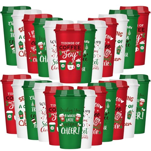 SiliFine 24 Pcs Christmas Reusable Coffee Cups Gift for Women 16 oz Plastic Coffee Cup Tumblers with Lid Thank You Travel Mug Gifts for Hot and Cold Drinks Holiday Party Supplies - Image 1