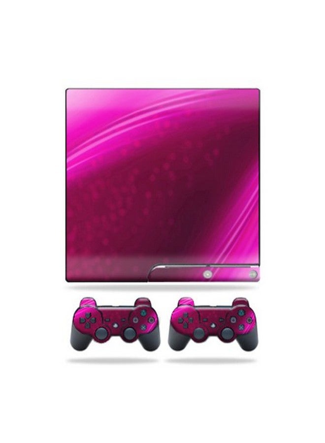 مايتي سكينز غلاف Mightyskins متوافق مع Sony Playstation 3 Ps3 Slim Skins + 2 ملصق لجلود وحدة التحكم باللون الوردي التجريدي - Image 1