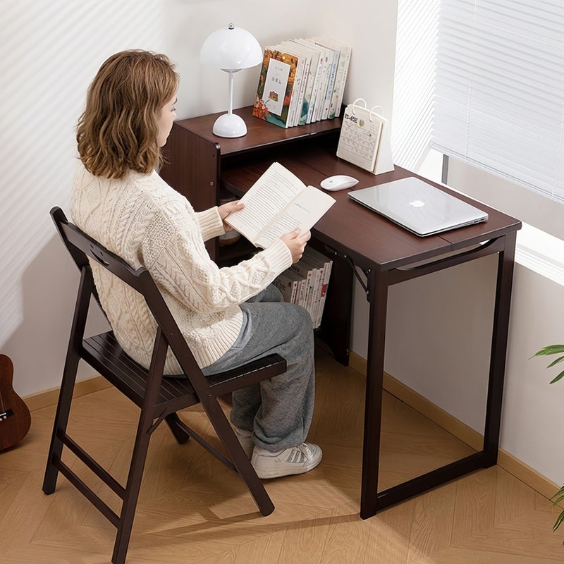 Sharpdo Multifunctional Folding Desk with Storage Shelves, Space-Saving Computer Table for Small Home Office, Study Room and Apartment, Dark Brown 85cm Height - Image 2