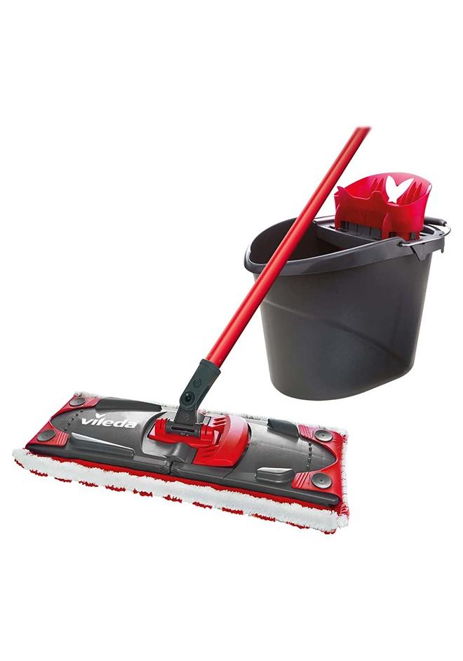 Vileda UltraMax Flat Mop and Bucket Set, Red, 2 Count (Pack of 1) - Image 1