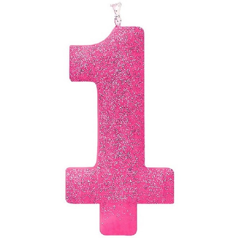 Amscan 1 Birthday Glitter Candle Pink