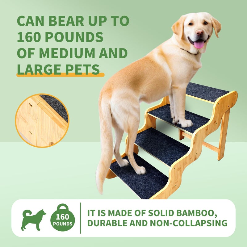 GXONE Dog Steps for Bed,Dog Stairs for Large & Oldder Dogs,Bamboo Pet Stairs for High Beds Cars Couch,Stable & Sturdy Can Supports Pet Up to 160 Lbs,4-Steps 20" High - Image 2