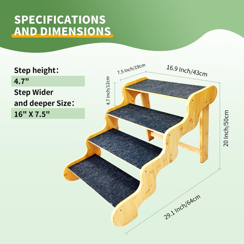 GXONE Dog Steps for Bed,Dog Stairs for Large & Oldder Dogs,Bamboo Pet Stairs for High Beds Cars Couch,Stable & Sturdy Can Supports Pet Up to 160 Lbs,4-Steps 20" High - Image 3