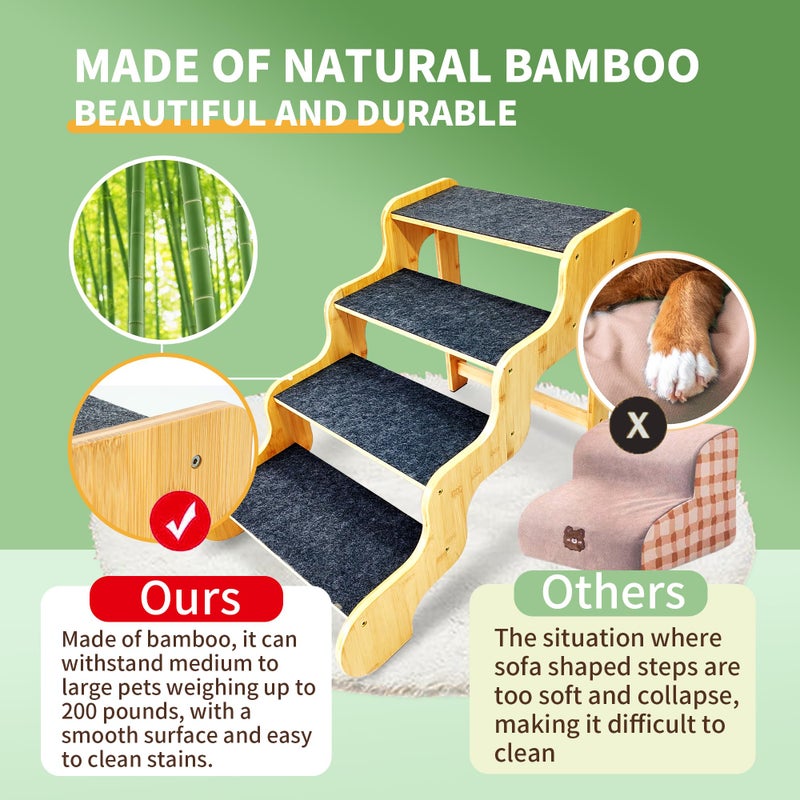 GXONE Dog Steps for Bed,Dog Stairs for Large & Oldder Dogs,Bamboo Pet Stairs for High Beds Cars Couch,Stable & Sturdy Can Supports Pet Up to 160 Lbs,4-Steps 20" High - Image 4