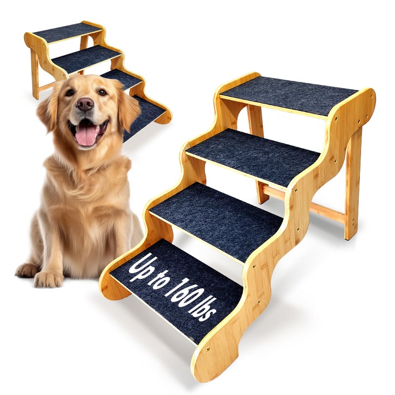 GXONE Dog Steps for Bed,Dog Stairs for Large & Oldder Dogs,Bamboo Pet Stairs for High Beds Cars Couch,Stable & Sturdy Can Supports Pet Up to 160 Lbs,4-Steps 20" High - Image 1