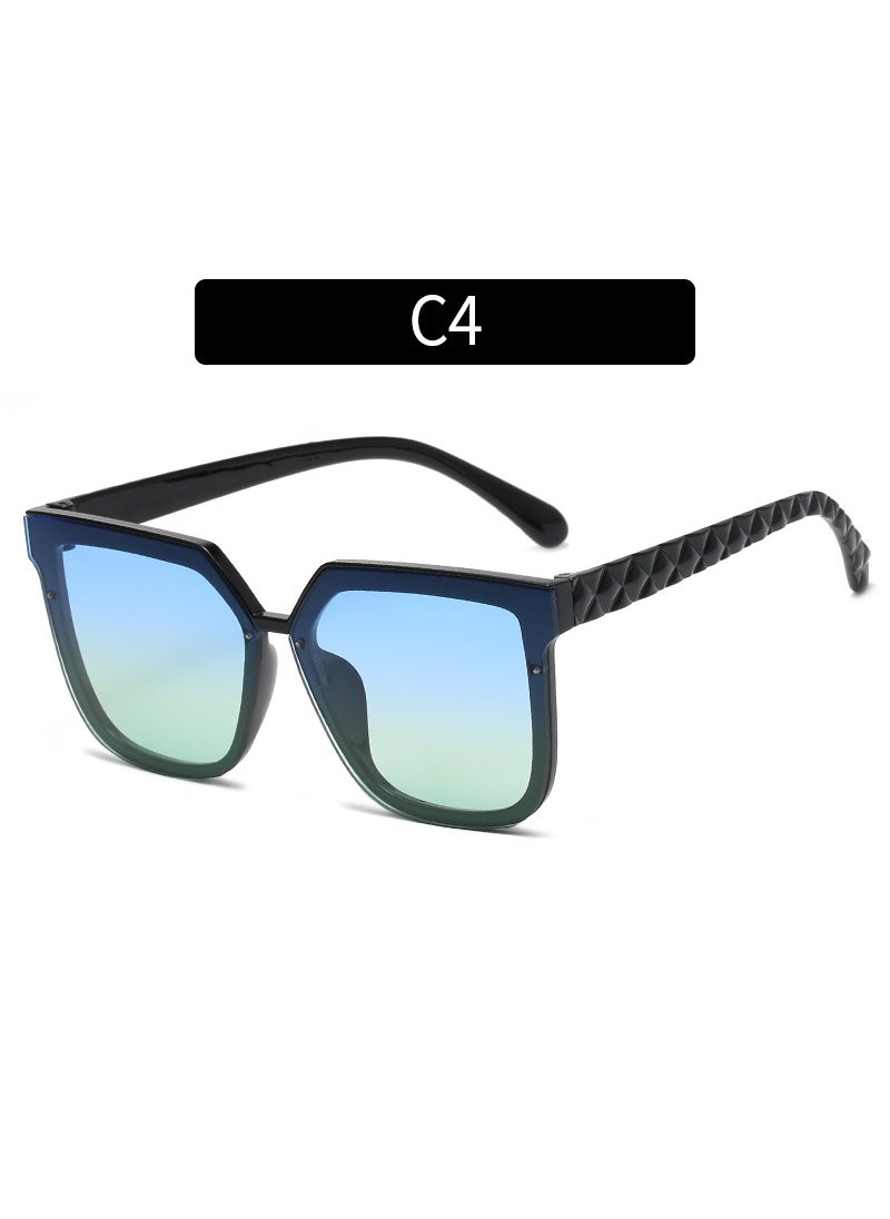 New Fashion Large Frame Ladies Sunglasses C4-bright black frame Blue Green