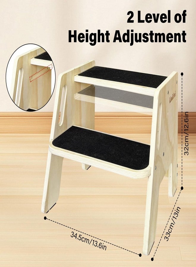 kimitimi Wooden 2-Step Stool for Kids, Portable Step Stool with Handles & Non-Slip Pads, Natural Toddler Stepingstool for Kitchen, Bathroom, Bedroom, and Sink Use - Image 2