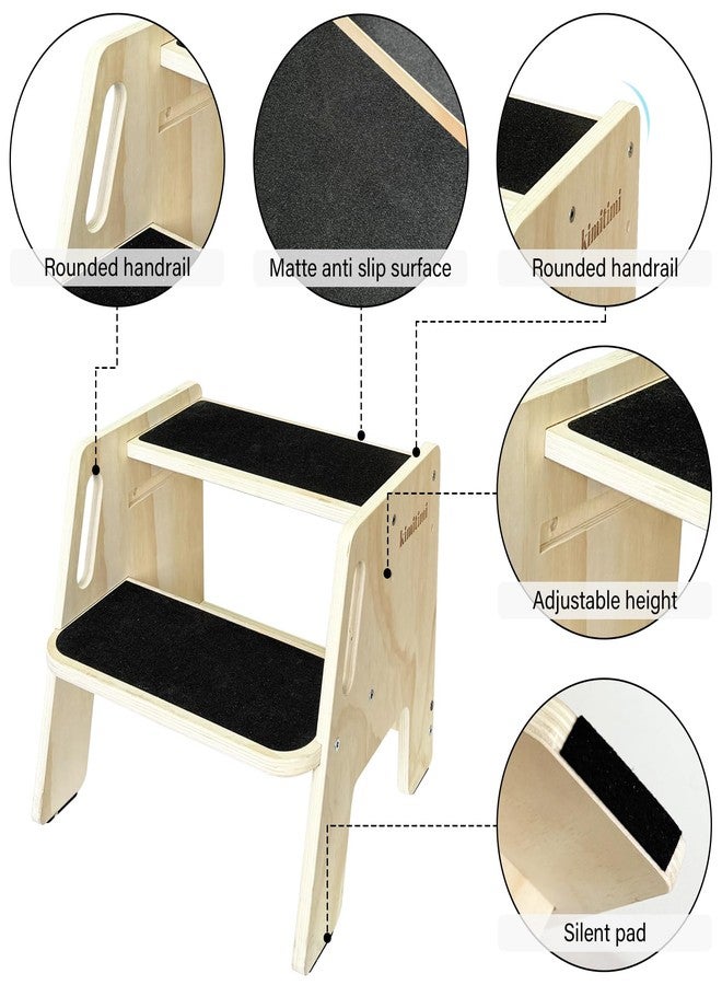 kimitimi Wooden 2-Step Stool for Kids, Portable Step Stool with Handles & Non-Slip Pads, Natural Toddler Stepingstool for Kitchen, Bathroom, Bedroom, and Sink Use - Image 3