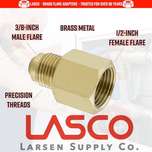 LASCO 17-5847 1/2-Inch Female Flare by 3/8-Inch Male Flare Brass Adapter - Image 2