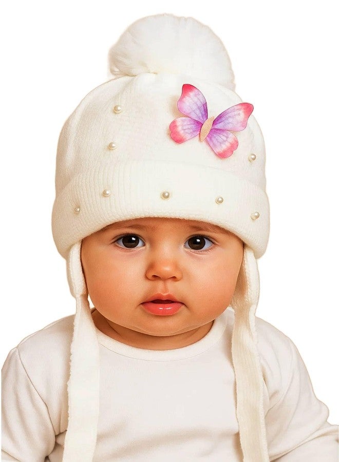 Fashiol Toddler Girls Boys Winter Hat | Kids Pom Pom Beanie Hats Baby Faux Fur | Innner Fleeced Warm Soft Wool Butterfly Knitted Caps - Image 1