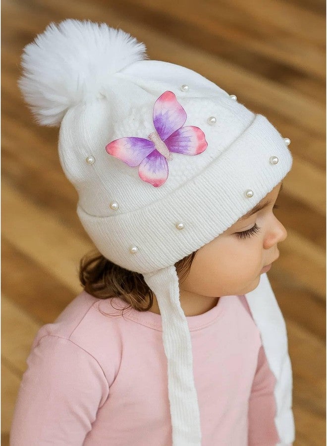 Fashiol Toddler Girls Boys Winter Hat | Kids Pom Pom Beanie Hats Baby Faux Fur | Innner Fleeced Warm Soft Wool Butterfly Knitted Caps - Image 5