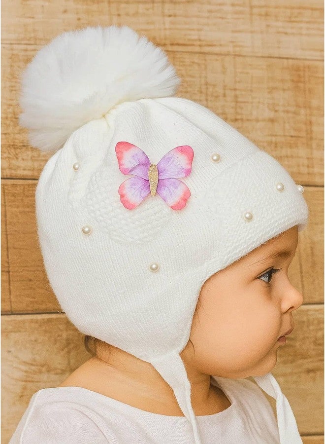Fashiol Toddler Girls Boys Winter Hat | Kids Pom Pom Beanie Hats Baby Faux Fur | Innner Fleeced Warm Soft Wool Butterfly Knitted Caps - Image 2
