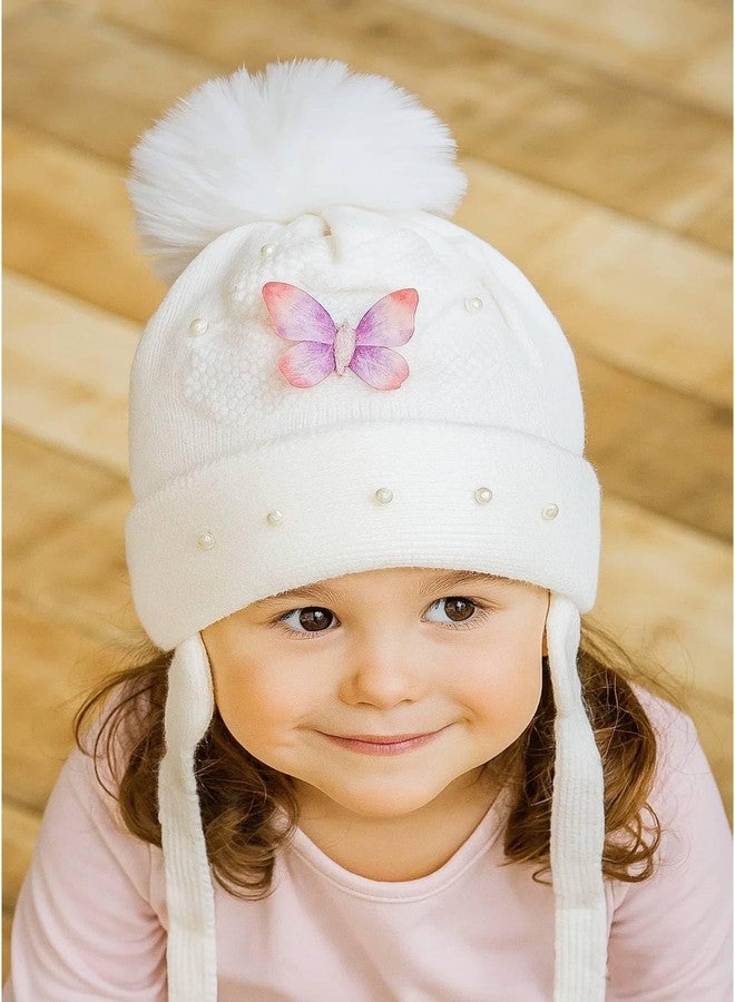 Fashiol Toddler Girls Boys Winter Hat | Kids Pom Pom Beanie Hats Baby Faux Fur | Innner Fleeced Warm Soft Wool Butterfly Knitted Caps - Image 4