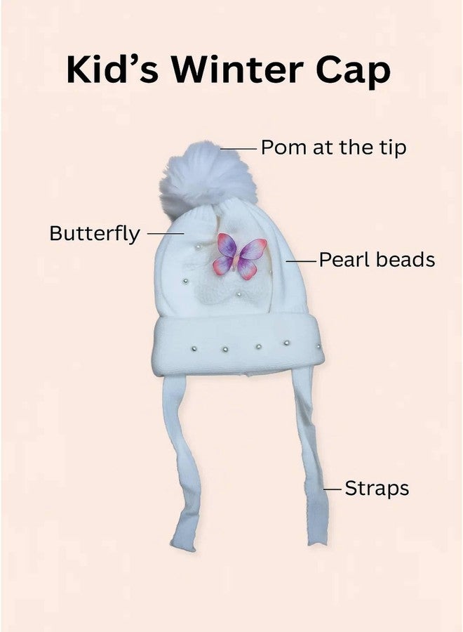 Fashiol Toddler Girls Boys Winter Hat | Kids Pom Pom Beanie Hats Baby Faux Fur | Innner Fleeced Warm Soft Wool Butterfly Knitted Caps - Image 3
