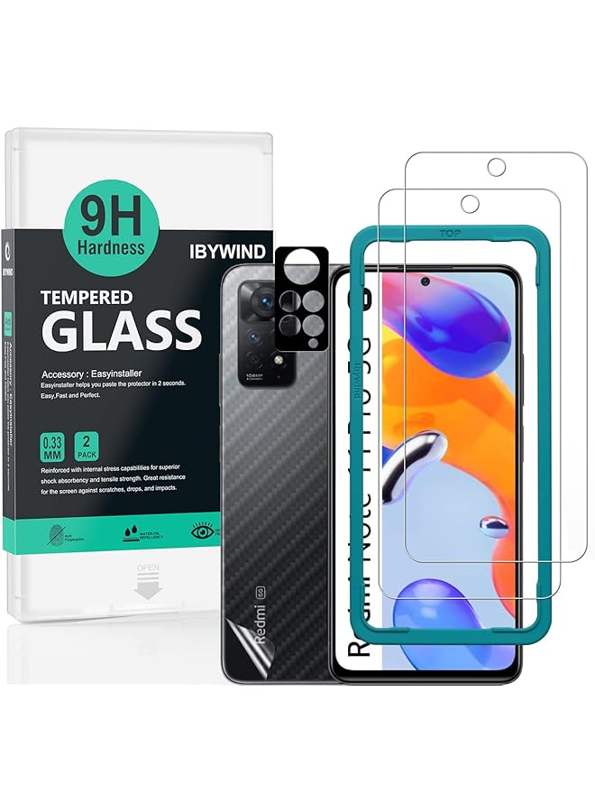 إيروريكس عبوة من واقي شاشة لهاتف Xiaomi Redmi Note 11 Pro 5G 4G مقاس 6,67 بوصة، مع واقي معدني لعدسة الكاميرا، وواقي خلفي من ألياف الكربون، بما في ذلك مجموعة التثبيت السهلة - Image 1