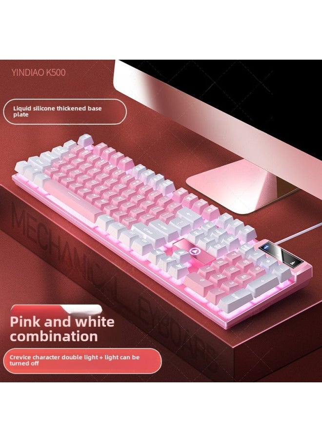 Generic Digital Computer Keyboard 104 Keys Usb Interface For Gaming Office-Color:Pink White-White  - Image 1