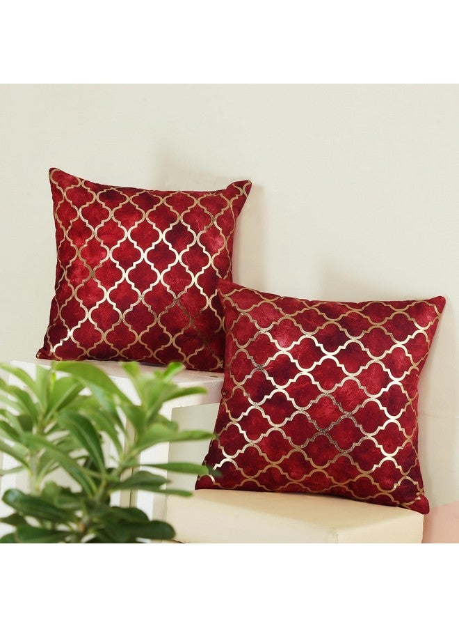 Homerz Homerz Set of 5 Velvet scorpip HD Foil Print Cushion Cover, 16 x 16 inch, Royal Look with Definite Finish (Red)  - Image 2