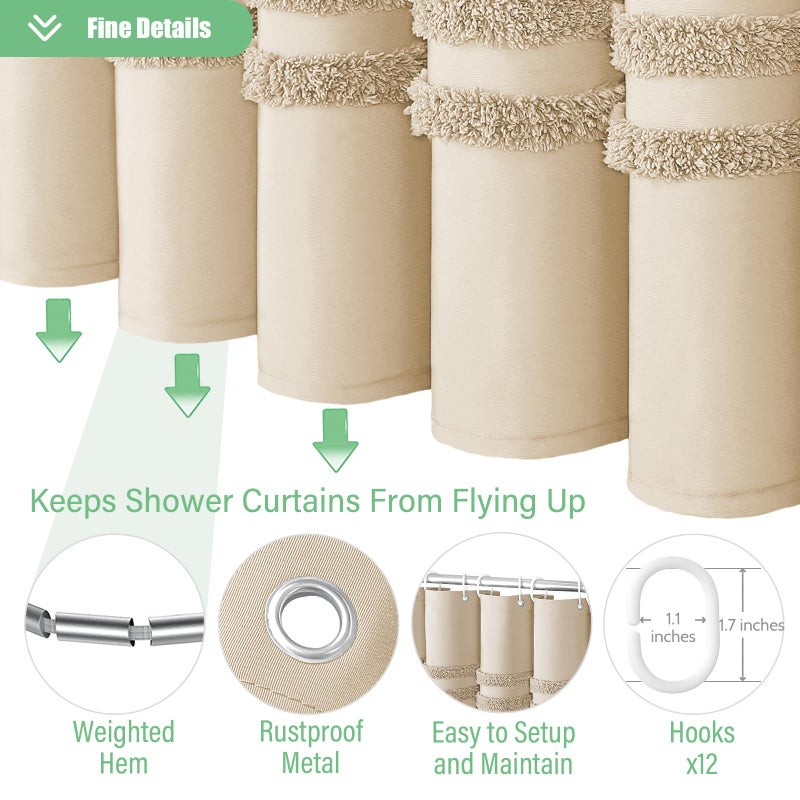 Dynamene Beige Fabric Startain Stafted Chenille Stringed Screed Screens Sertain for Bathroom Farmhouse Modern Moder - Image 3