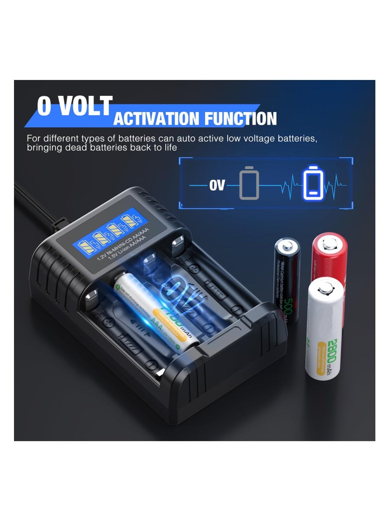 Generic - Universal 1.5V Battery Charger, 4 Bay LCD Smart Independent Charger, for 1.5V Lithium Ion Rechargeable Batteries AA AAA and 1.2V Ni-MH/Ni-CD AA AAA Rechargeable Batteries, Large LCD Screen - Image 1
