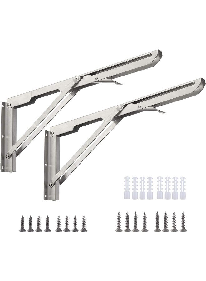 Rubik Folding Shelf Brackets 20inch - 2pcs Heavy Duty Stainless Steel Wall Mounted Triangle Brackets for Table Work Bench, Space Saving DIY Bracket  - Image 1