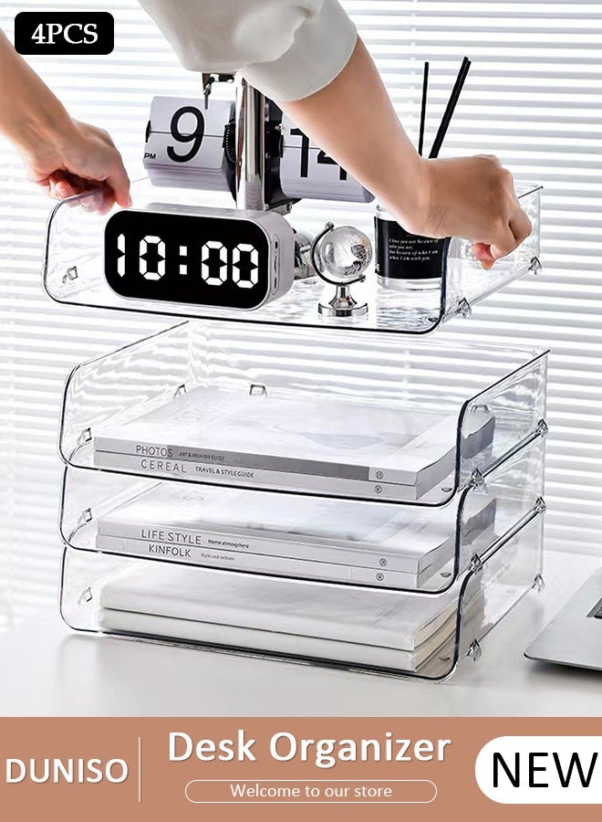 DUNISO Clear Plastic Storage Boxes,Stackable Horizontal Plastic Storage Container with 4 Pieces Per Pack,Suitable For Placement Pencils, Brushes, Stationery, Cosmetics,etc - Image 1